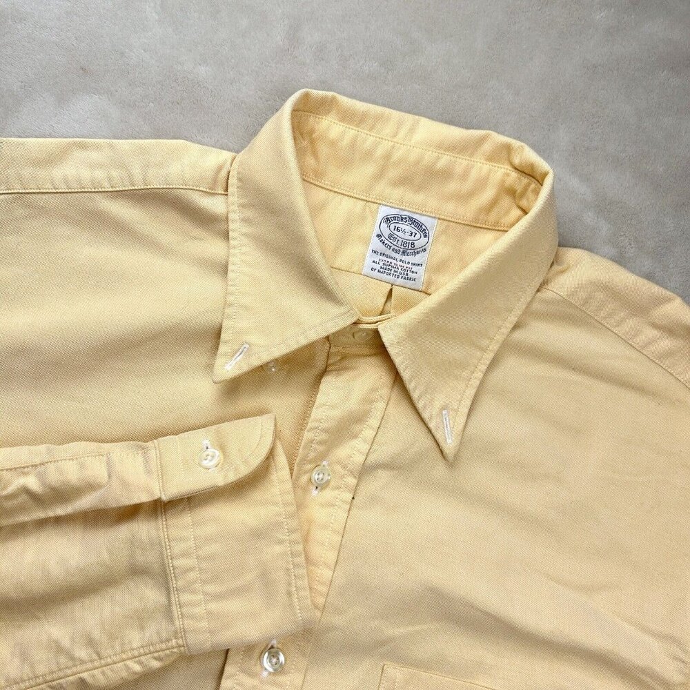 Brooks Brothers 16.5-37 OCBD Makers Merchants Extra Slim Button Up Yellow USA
